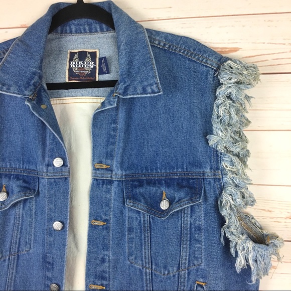 Harley Davidson AMERICAN FLAG Frayed Denim Vest SM - Picture 4 of 8